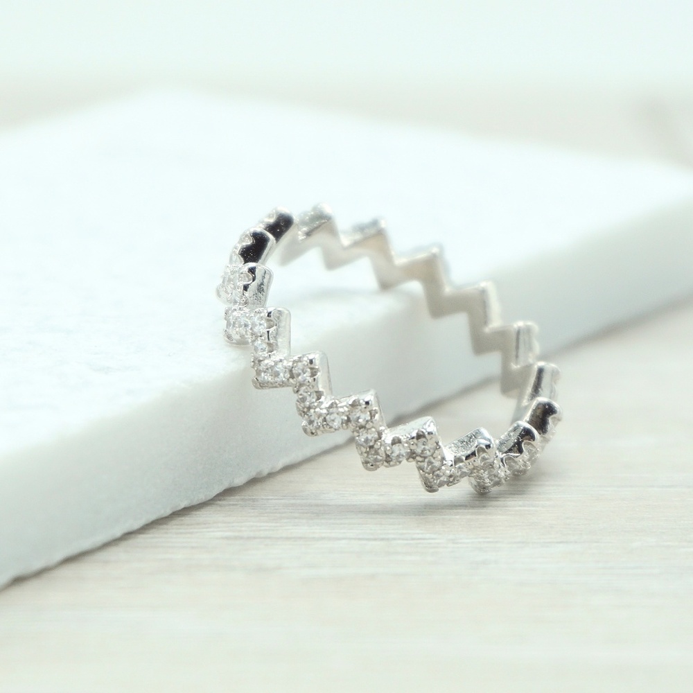 Silver Wave CZ Pavé Band Ring